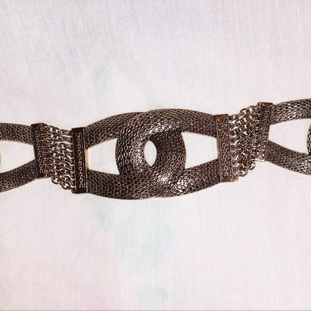 Chico's Antiqued Gold Tone Mesh Chain Belt Adjustable - Picture 3 of 9